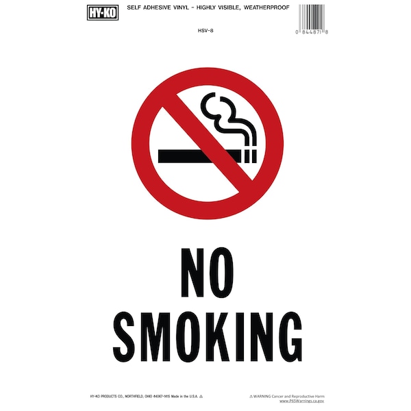 Hy-Ko No Smoking Sign 6.75" x 10", 10PK B00487 - main